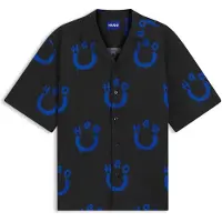 HUGO Eligino 10279376 Blue Short Sleeve Shirt Noir M Homme