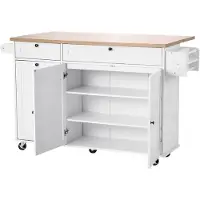 Vevor Îlot de cuisine de 153 cm avec chariot, meuble de rangement à roulettes, table à tiroirs et plateau rabattable