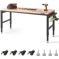 OEM Établi réglable avec plan de travail en bois et espace de rangement - Établi de garage équipé de roulettes universelles et d'un système de réglage en hauteur