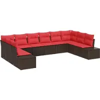 vidaXL Ensemble de canapés de jardin , 10 pièces, 9 places, couleur marron et rouge, en résine tressée