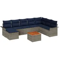 vidaXL Ensemble de canapés de jardin , 9 pièces, gris et bleu marine, en polyrotin
