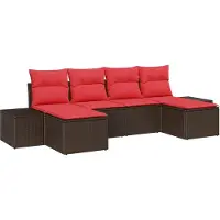 vidaXL Ensemble de salon de jardin , 4 pièces, en polyrotin, couleur marron et rouge