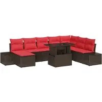 vidaXL Ensemble de canapés de jardin , 9 pièces, en polyrotin, couleur marron et rouge