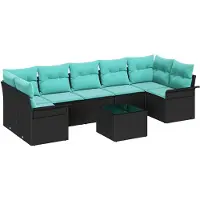 vidaXL Ensemble de canapés de jardin avec coussins, 8 pièces, noir et turquoise, en polyrotin