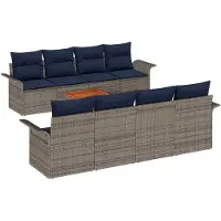 vidaXL Ensemble de canapés de jardin , 9 pièces, gris et bleu marine, en polyrotin