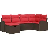 vidaXL Ensemble de salon de jardin, 6 pièces, 6 places, marron et rouge, en résine tressée