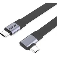 Roline Câble plat USB4 2.0 , connecteurs C-C, ST/ST, résolution 8K UHD, débit 80 Gbit/s, puissance 240 W, connecteur à angle droit de 90° d'un côté, couleur noire, longueur 0,13 m