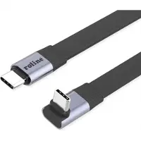 Roline Câble plat USB4 2.0 , connecteurs C-C, ST/ST, résolution 8K UHD, débit 80 Gbit/s, puissance 240 W, connecteur d'un côté incliné à 270°, couleur noire, longueur 0,8 m