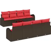 vidaXL Ensemble de canapés avec coussins, 9 pièces, beige et rouge, en polyrotin
