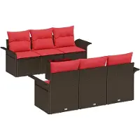 vidaXL Ensemble de canapés de jardin avec coussins et rangement, 7 pièces, beige et rouge