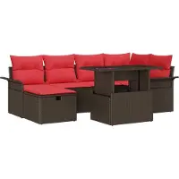 Syfax Ensemble de canapé de jardin avec coussin avec mémoire 7 pcs brun poly rotin