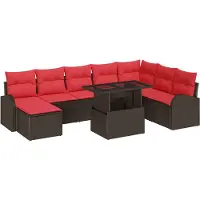 vidaXL Ensemble de canapés de jardin , 9 pièces, en polyrotin, couleur marron et rouge