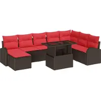 Syfax Ensemble de canapé de jardin 9 pc Marron Poly rotin
