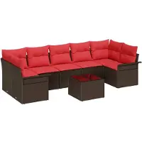 vidaXL Ensemble de canapés de jardin , 8 pièces, en polyrotin beige et rouge