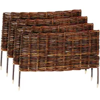 Relaxdays Bordures de parterre , en osier, lot de 4, H x L : 30 x 60 cm, à enfoncer, pour parterres et pelouses, bordures de parterre basses, marron