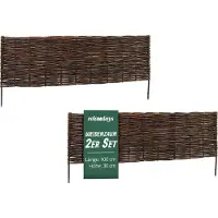Relaxdays Bordure de parterre , en osier, lot de 2, H x L : 30 x 100 cm, à enfoncer, pour parterres et pelouses, bordure basse, marron
