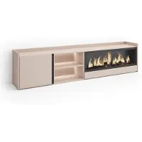 Skraut Home PULLER Meuble tv effet bois beige 212x35x50cm cheminée effet feu XXL