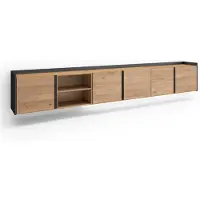 Skraut Home PULLER Meuble tv effet bois de chêne et noir 309x35x50cm suspendu