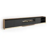 Skraut Home SOKKEL Meuble tv effet bois noir et chêne 310x37x50cm cheminée effet feu