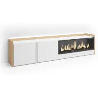 Skraut Home PULLER Meuble tv effet bois blanc et chêne 212x35x50cm cheminée effet feu XXL