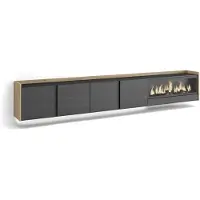Skraut Home Meuble tv effet bois noir et chêne 315x35x50cm cheminée effet feu XXL