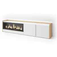 Skraut Home Meuble tv effet bois blanc et chêne 212x35x50cm cheminée effet feu XXL