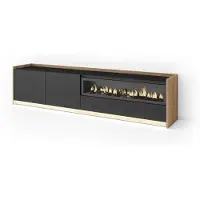 Skraut Home SOKKEL Meuble tv effet bois noir et chêne 207x37x50cm cheminée effet feu
