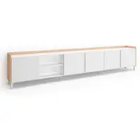 Skraut Home Meuble tv effet bois blanc et chêne 309x35x61cm avec pieds