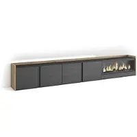 Skraut Home Meuble tv effet bois noir et chêne 315x35x50cm cheminée effet feu XXL