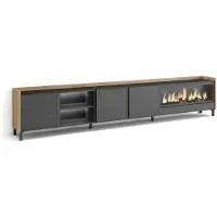 Skraut Home PULLER Meuble tv effet bois noir et chêne 315x35x61cm cheminée effet feu XXL