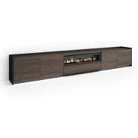 Skraut Home SOKKEL Meuble tv effet bois de chêne et noir 310x37x50cm cheminée effet feu