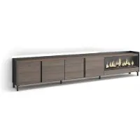 Skraut Home PULLER Meuble tv effet bois de chêne et noir 315x35x61cm cheminée effet feu