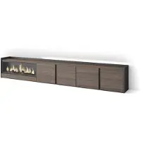 Skraut Home PULLER Meuble tv effet bois de chêne et noir 315x35x50cm cheminée effet feu