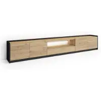Skraut Home SOKKEL Meuble tv effet bois de chêne et noir 310x37x50cm avec Led