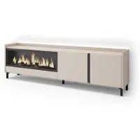 Skraut Home PULLER Meuble tv effet bois beige 212x35x61cm cheminée effet feu XXL