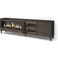 Skraut Home PULLER Meuble tv effet bois de chêne et noir 212x35x61cm cheminée effet feu