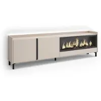 Skraut Home PULLER Meuble tv effet bois beige 212x35x61cm cheminée effet feu XXL