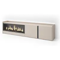 Skraut Home Meuble tv effet bois beige 212x35x50cm cheminée effet feu XXL