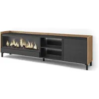 Skraut Home PULLER Meuble tv effet bois noir et chêne 212x35x61cm cheminée effet feu XXL