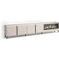 Skraut Home PULLER Meuble tv effet bois beige 315x35x61cm cheminée effet feu XXL