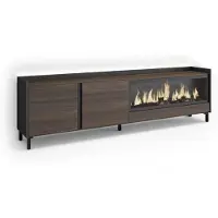 Skraut Home PULLER Meuble tv effet bois de chêne et noir 212x35x61cm cheminée effet feu