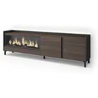 Skraut Home PULLER Meuble tv effet bois de chêne et noir 212x35x61cm cheminée effet feu
