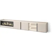 Skraut Home PULLER Meuble tv effet bois beige 315x35x50cm cheminée effet feu XXL