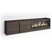 Skraut Home PULLER Meuble tv effet bois de chêne et noir 212x35x50cm cheminée effet feu