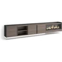 Skraut Home PULLER Meuble tv effet bois de chêne et noir 315x35x50cm cheminée effet feu