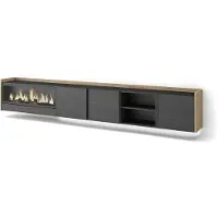 Skraut Home PULLER Meuble tv effet bois noir et chêne 315x35x50cm cheminée effet feu XXL