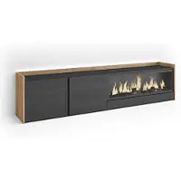 Skraut Home PULLER Meuble tv effet bois noir et chêne 212x35x50cm cheminée effet feu XXL