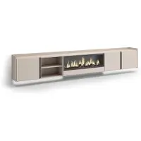 Skraut Home PULLER Meuble tv effet bois beige 315x35x50cm cheminée effet feu XXL