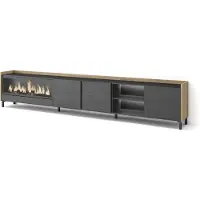 Skraut Home PULLER Meuble tv effet bois noir et chêne 315x35x61cm cheminée effet feu XXL