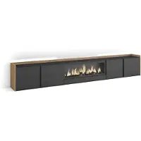 Skraut Home PULLER Meuble tv effet bois noir et chêne 315x35x50cm cheminée effet feu XXL